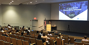 TPCB student co-organizer Lauren Vostal opens the 17th annual Tri-Institutional Chemical Biology Symposium