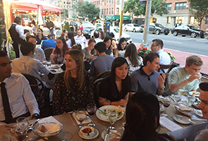 TPCB students host faculty keynote speakers at dinner after the 2021 Tri-Institutional Chemical Biology Symposium