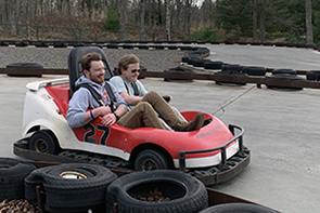 TPCB students Jared Ramsey and Charles Warren race the go-kart track