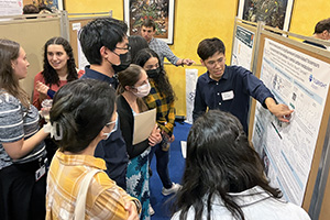 TPCB student Karl Lin presents a poster on his Fulbright Scholarship research from the University of Tokyo at the 2022 Tri-I Chemical Biology Symposium