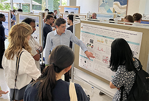 TPCB student Marcell Simon presents a poster at the 2024 Tri-I Chemical Biology Symposium