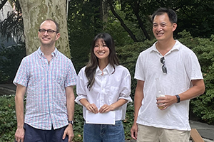 TPCB student Gabriella Chua (center) with Prof. Dan Heller (left) and Prof. Derek Tan (right) at the TPCB Service Award Ceremony