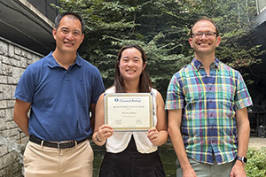 2026 TPCB Student Service Awardee Victoria Jordan with Prof. Derek Tan and Prof. Daniel Heller